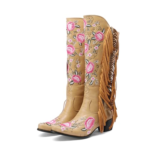 Bottes de cowboy à pompons marron pour look bohème chic et festivals - 6