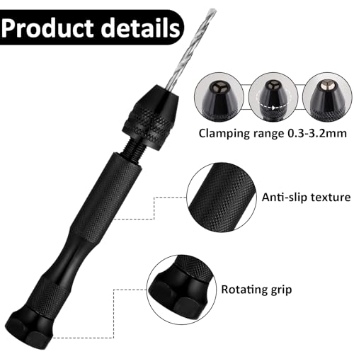 Handbohr mit 25 Spiralbohrer (0.5-3.0mm) Handbohrer Mini Bohrmaschine Pin Vise Mini Hand Drill Bit Set Precision Handbohrer Bit for Harz Wood Jewellery Model Making DIY Drilling