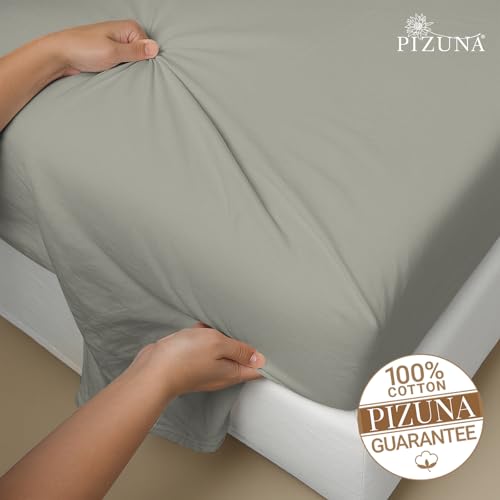 Image of Pizuna 100% Cotton Bedsheet Super King Size Silver, 800 Thread Count Long Staple Combed Cotton Flat Bedsheets 108x108 Inches with 4 Pillow Covers, Bed Sheet for Super King Size Bed