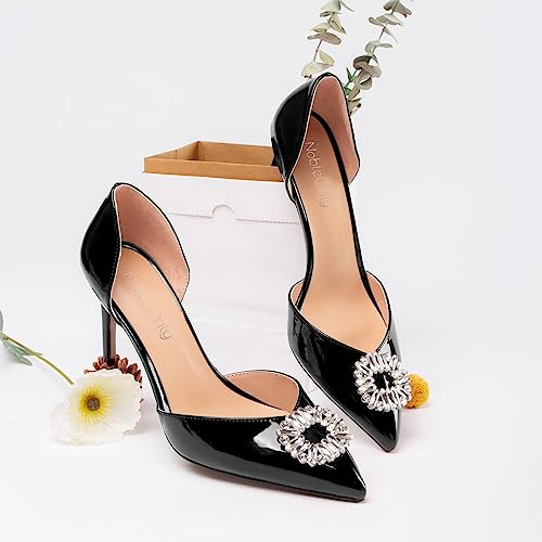 NobleOnly Women High Heel Pointed Toe Two-Piece Glitter Pumps Rhinestone Crystal Prom Casual Dress Shoes 3.2 Inches Heels3