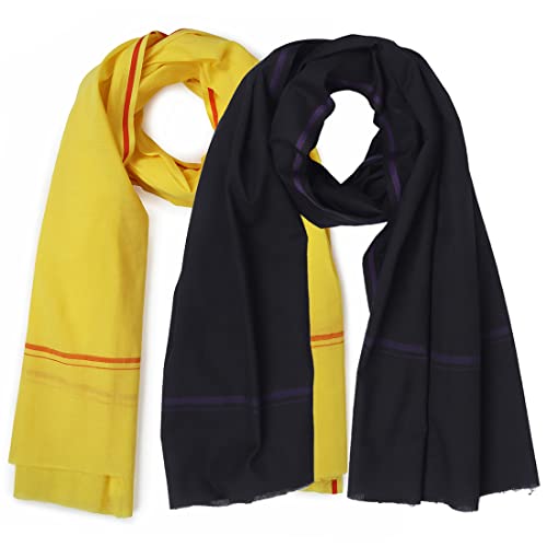 Image of Cotton Skin Friendly Summer Shrink Proof Bath Towel Pure Cotton Gamcha Soft 100% Men Boys All Purpose Living Handloom Black Yellow (Pack 02)