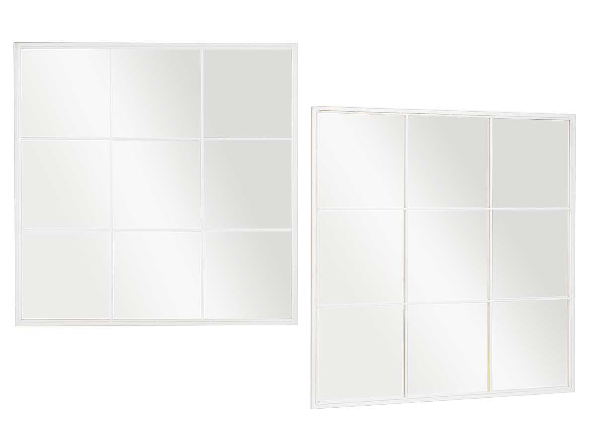 Espejo de Pared Estilo ventanal Industrial, forja Hierro Blanco. para Salon, Comedor, recibidor, baño, vestidor... Colocación Vertical y Horizontal. Diseño Moderno y Elegante. (Blanco, 90x90cm)