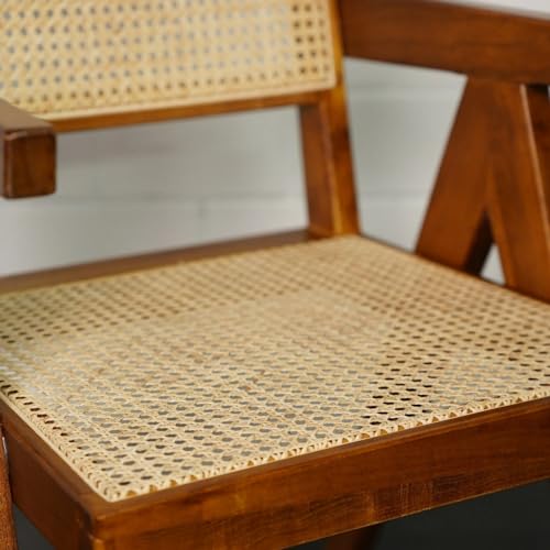 Image of Solid Wooden Rattan Arm Lounge Chair | Dining Chair for Living Room, Hall and Office (Black Teak Finish) | 50D x 50W x 90H CM