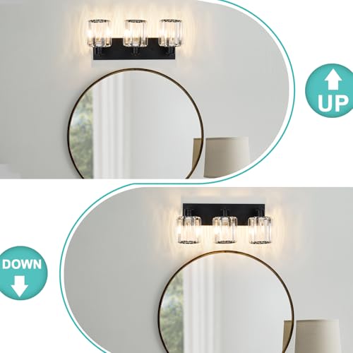 Image of Crystal Bathroom Vanity Lights 3 Lights Bathroom Light Fixtures Over Mirror 18 Inch Vanity Light for Bathroom Wall Sconce for Mirror Kitchen Hallway Cabinet