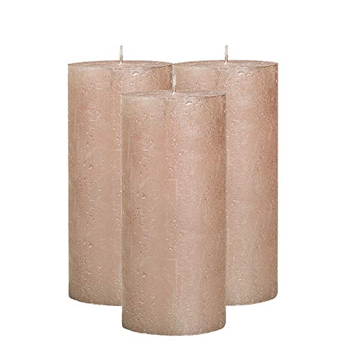 BOLSIUS Unscented Pillar Candles - Rustic Full Metallic Rose Gold Candle 2.75" X 7.5" - Decorative Candles Set of 3 - Clean Burning Candles for Wedding Home Decor Party Restaurant Spa-Aprox (190/68m)