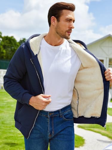 Gihuo Men's Sherpa Lined Hoodies Zip Up Waffle Knit Sweatshirt Winter Warm Hooded Jacket4