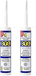 2 x CT1 Unique Sealant Construction Builders Standard Multi All Purpose Silicone Mastic Extra Strong Adhesive Glue 290ML in White by CT1