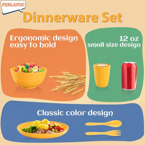 Image of 20 Piece Wheat Straw Dinnerware Sets for 4, Unbreakable Dish Set,Reuseable Kids Plates and Bowls Sets for 4, Lightweight Kitchen Dishware Set for Camping, Picnic, and Famliy Meal - Yellow