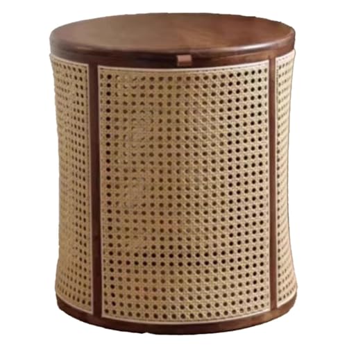 Rattan Coffee Table Round Boho Bamboo Side Table with Rattan
