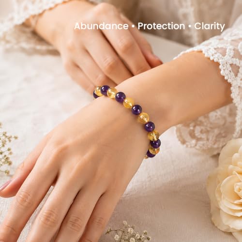 Image of Reiki Crystal Products Natural Crystal Stone 8 mm Round Bead Bracelet for Men & Women | Stretchable Gemstone Bracelet for Meditation, Yoga, Reiki & Daily Wear