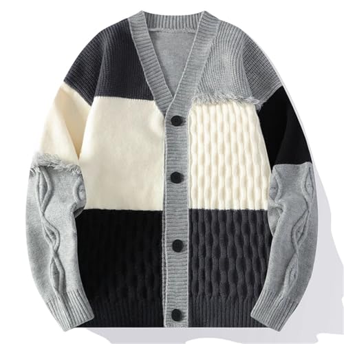 Hndudnff Men's V-Neck Casual Knitted Cardigan Sweater Single-Breasted Long-Sleeved Sweater2