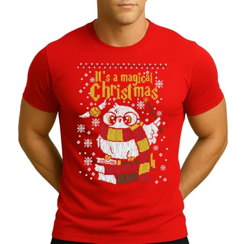 Image of Magic Christmas Harry Hedwig Potter | Ugly Christmas Christmas Men's T-Shirt, red, L