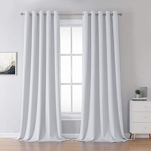 DUALIFE Greyish White Curtains 120 Inch Length Grommet Top Blackout Curtain Panels for Bedroom Window Treatment Room Darkening Window Drapes for Living Room Set of 2 Panels 60 x 120 Inches Long