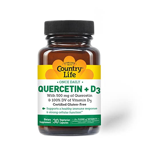 Country Life Quercetin + Vitamin D3 - Immune System Support - 500mg Quercetin - 100% Daily Value of Vitamin D3, 30 Count