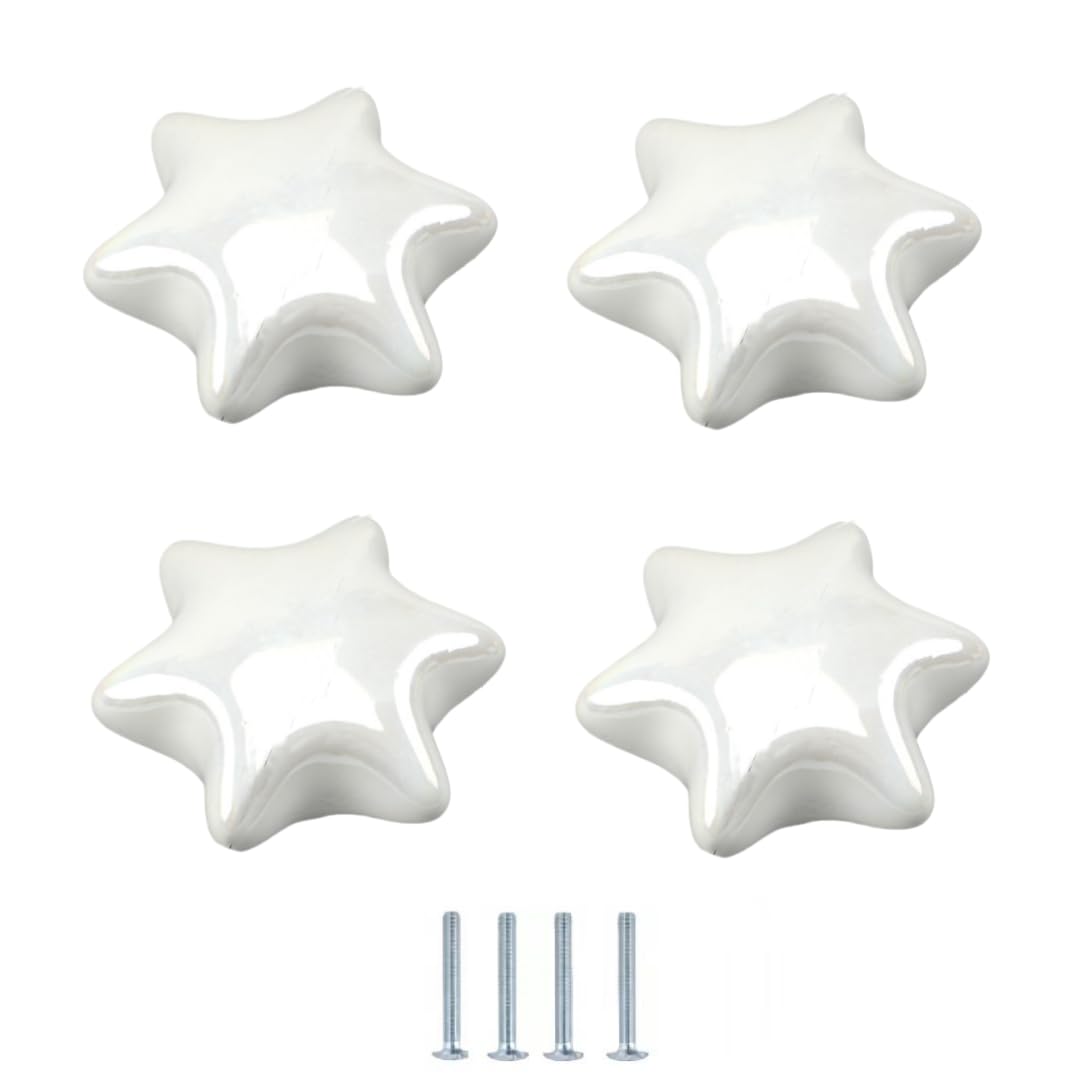 ENmrfvkz Ceramic Cupboard Drawer Handle Knobs, Ceramic Cupboard Drawer Knobs, Cloud and Star, 4 Pcs Multicolor(White Six-Pointed Star)