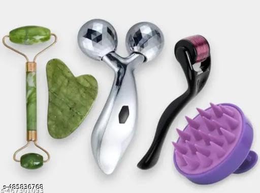 Image of Face Jade Stone Roller Massager With Gua Sha, Black, Aad-P611