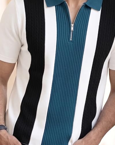 Image of AUSK Men's Zip Collar Polo Tshirt | Cotton Rich Material | Half Sleeves | Modern Knit Panel Work | Regular Fit