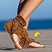 Tassel Sandals for Women, Retro Bohemian Gladiator Fringe Casual Shoes Flat Clip Toe Ankle Boots Beach Sandals T-Strap Roman Open-Toe Sandals