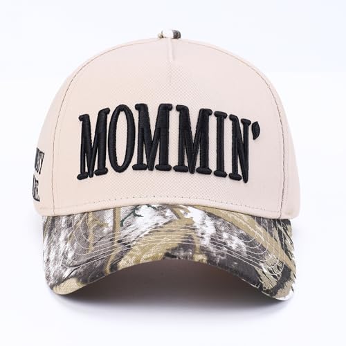 Image of Vintage Two-Tone Trucker Hat Adjustable Baseball Cap with Mommin Embroidery Ponytail Fit Unisex Outdoor Casual Headwear