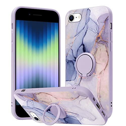 Yoedge Phone Case for iPhone 8 / iPhone 7 / SE 2022 / SE 2020 4.7",360° Ring Holder Kickstand Support Magnetic Car Mount, Slim Silicone Soft TPU Shockproof Protection Matte Case for Women Girls,Marble