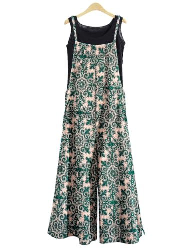 Image of YESNO Women Casual Loose Long Bib Pants Wide Leg Jumpsuits Baggy Cotton Rompers Overalls with Pockets PZZTYP2