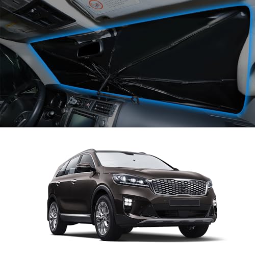 Image of Windshield Sun Shade Umbrella for 2016-2020 Sorento for Kia | Full covered for windshield, Block UV Rays, Heat Reduction, Easy to install, Durable & Fold Up Small
