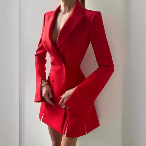 Ulnomio Women's Peak Lapel Blazer Double Breasted Casual Daily Homecoming Party Prom Coat Suit Jacket3