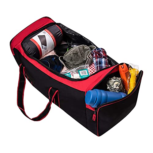 Jetstream Heavy Duty Multi Pocket Large Sports Gym Equipment 3-Pocket Travel Duffel Bag (36 Inch, Red) #TOP2