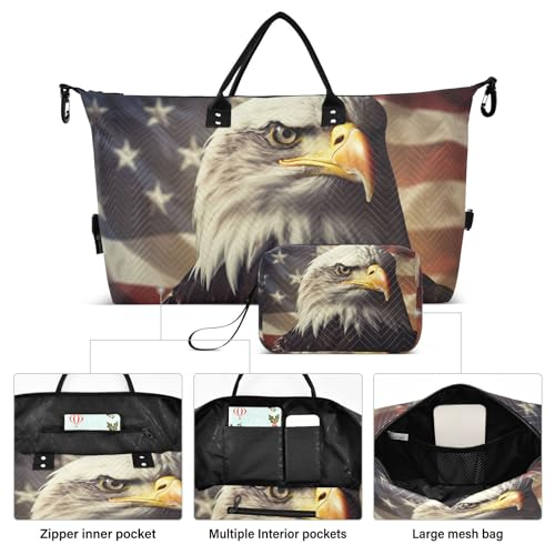 Large Travel Duffel Bag, Bird American Sports Tote Gym Bag, Shoulder Weekender Overnight Bag for Women Men, Carry On Luggage with Toiletry Bags2