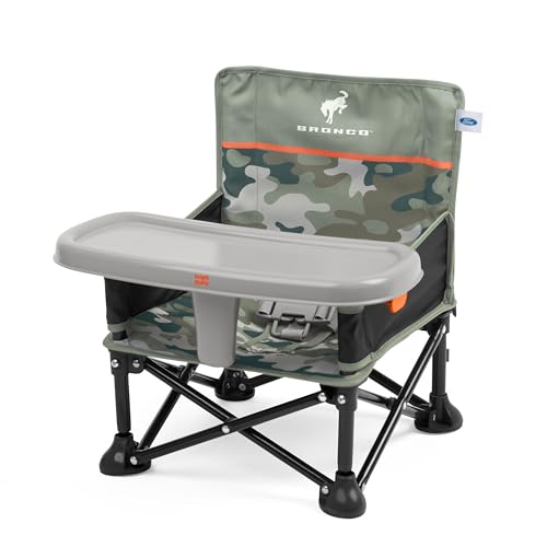 Bright Starts Ford Bronco Pop 'N Sit Portable Booster Chair, Floor Seat, Indoor/Outdoor Use, Compact Fold, Camo Print, 6 Mos - 3 Yrs