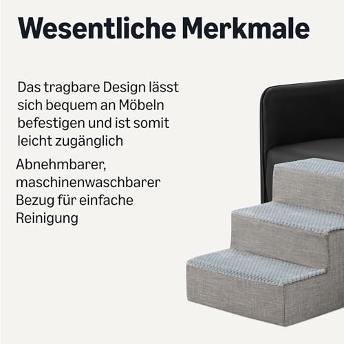 Amazon Basics Hundetreppe, Höhe 35,1cm, 3-Stufige Hundetreppe für Schlafcouch und Sofa, Haustiertreppe mit Rutschfester Unterseite für Haushunde und Hauskatzen, Grau
