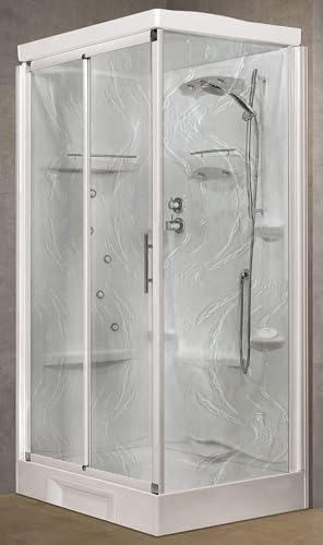Novellini New Holiday 2P+F Hammam 120x80 cm Cabina Doccia Multifunzione Apertura Scorrevole Miscelatore Termostatico Vetro Aqua Profilo Bianco Reversibile Idromassaggio Sauna Ripiani Altezza 225,5 cm
