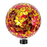 Lily's Home Colorful Mosaic Glass Gazing Ball, Designed with a Stunning Holographic Petal Mosaic Pattern to Bring Color and Reflection to Any Home and Garden, Red and Gold (10