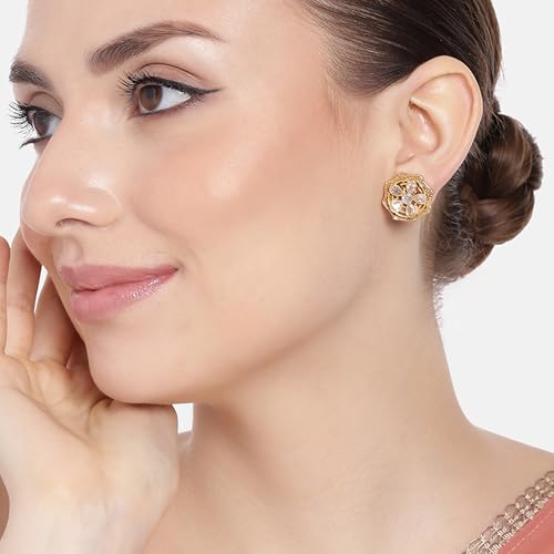 Image of Estele Elegant Flower CZ Stud Earrings with Matte Finish for Women
