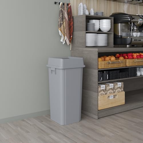Image of 23 Gallon Gray Square Commercial Trash Garbage Can with Lid | Outdoor Office Restaurant School Kitchen