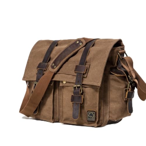 Bolso de hombro para hombre con gran capacidad en lona resistente café