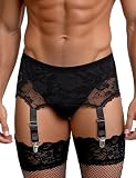comeondear Herren Strapsgürtel Spitze Sissy Strumpfhalter Sexy(Schwarz,L)