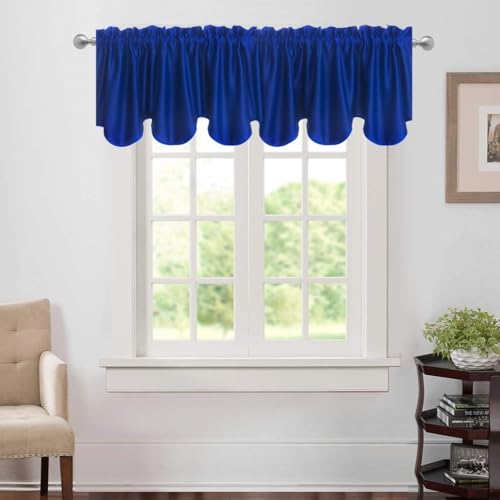 Aquazolax Rod Pocket Scalloped Valances for Windows Blackout Drapery Solid Scalloped Valance Curtains Drapes, 52 by 18-inch, Royal Blue, 1 Panel