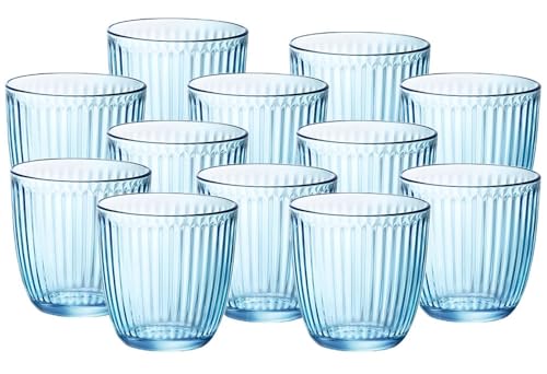 12 Bicchieri azzurri Eleganti in Vetro 26 cl per Ogni Tavola e Occasione in casa o bar hotel ristorante per Stile Raffinatezza