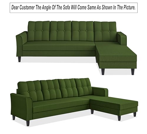 Image of Adorn India Maddox Tufted L Shape 5 Seater Sofa Set RHS (Green) (3 Year Warranty)