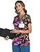 LOMON Scrubs for Women V Neck Print Scrub Tops Soft Knit Nurse Uniform Shirts with 3 Pockets Colorful Graffiti XL
