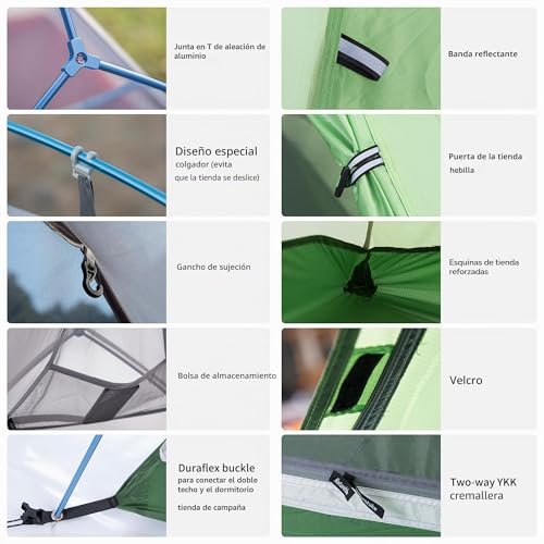 Miniatura 7 de Naturehike Cloud-Up Ultraligero 1 Persona Tienda De Campaña Impermeable Doble Capa Camping Tienda De Campaña 210t Verde Actualizar