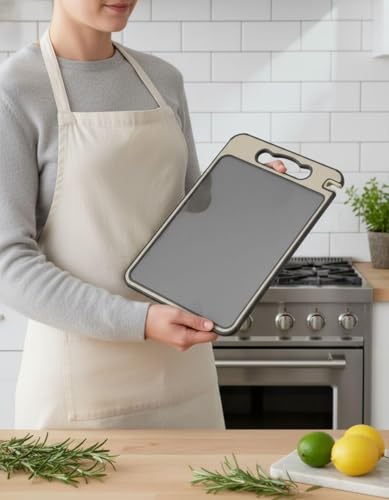 Image of Herrlich Homes Large Steel Chopping Cutting Board for Kitchen with Knife Sharpner | Heavy-Duty Cutting Board | Dual Side usable | Food Grade Quality | Large | 36 x 25 cm
