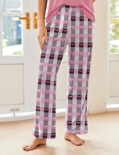 Image of Ekouaer Pajama Sets for Women 2 Piece Short Sleeve Pj V Neck Chest Pocket | Ladies Pajama Sets with Printed Long Pants, Soft Matching Pj Sleepwear, Casual Loose Fall Loungewear, S-XXL