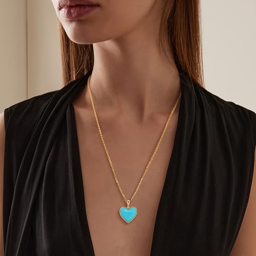 Fettero Gold Necklace for Women, 14K Gold Plated Heart Charm Necklaces for Women Double Sided Pendant Heart Necklace for Mom Wife Valentines' Day Jewelry