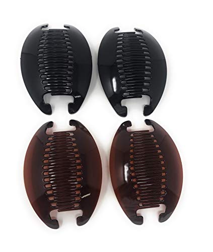 4 set Banana Jumbo Comb Clip Thick Hair Riser Claw Interlocking Jaw Extra(Black-Brown).