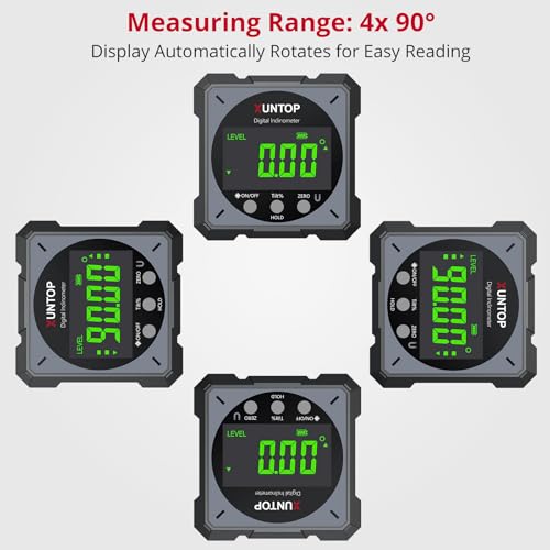 Image of XUNTOP USB Charging Digital Level Box Angle Finder with Laser (Class 2, <1mW Output), 4-Side Strong Magnetic Angle Gauge IP54 Waterproof Inclinometer Level, Saving Effort Hanging Decorations-Gray