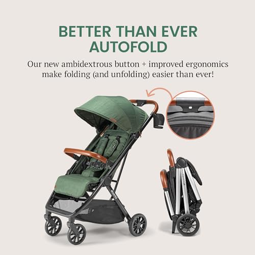 Image of Bombi Bēbee V2 Lightweight Baby Stroller - Premium Vegan Leather, One-Hand Fold, Infinite Recline, Aircraft-Grade Aluminum Frame, XXL Canopy, and Ample Storage Umbrella Stroller - Hunter Green