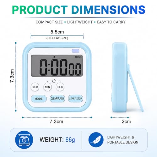 Image of Timer Clock for Study, Stopwatch for Study, Digital Alarm Clock with Large LCD Display, Magnetic Kitchen Timer, Countdown & Stopwatch Timer, Digital Clock for Table, Adjustable Stand (Blue)