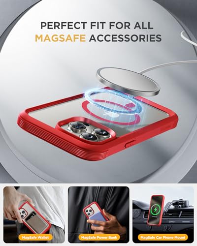 Image of Miracase Magnetic for iPhone 15 Pro Max Case 6.7'' [Compatible with Magsafe] Full-Body Military Drop Proof for iPhone 15 ProMax Case with Built-in 9H Tempered Glass Screen Protector,Red